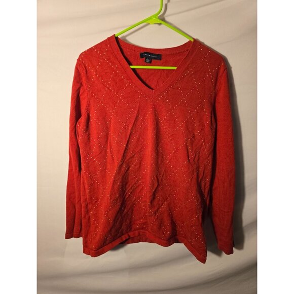 Tommy Hilfiger Red Vneck Sweater Bling Womens Size XL Shirt Pull Over - Picture 1 of 4